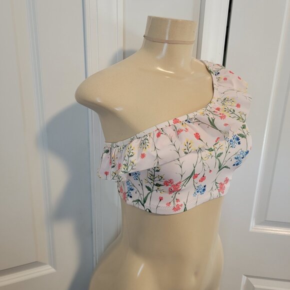 Old Navy Pink Floral Ruffled One-Shoulder Swim Top - Picture 4 of 11
